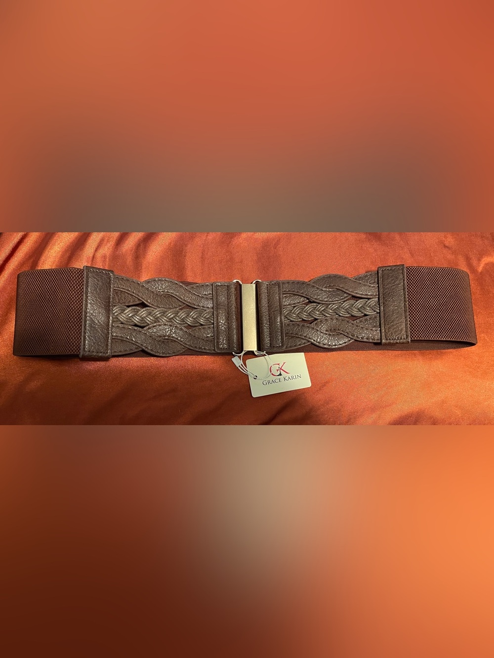Grace Karin Coffee Braided Stretch Belt with Silver-Tone Buckle